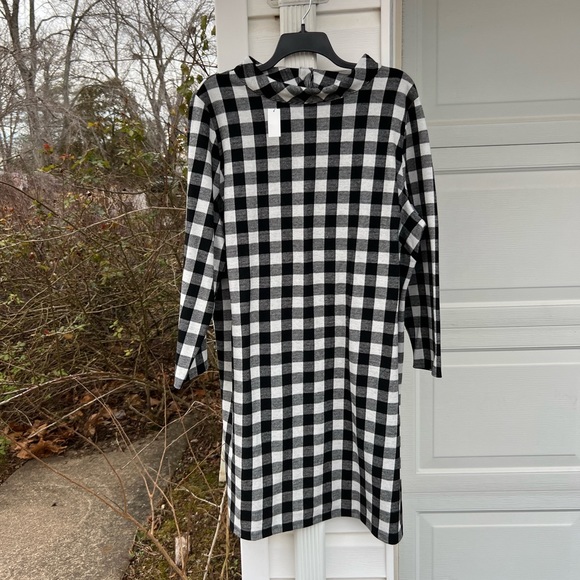 Talbots Dresses & Skirts - NWT Talbots Pretty Black White Check High Neck Button Back Long Sleeve Dress